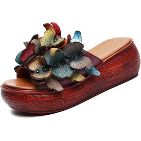 Women Summer Butterfly Platform Sandals Arch Support Genuine Leather Peep Toe Slip-on Boho Wedges Beach Slippers