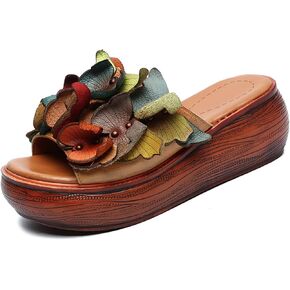 Women Summer Butterfly Platform Sandals Arch Support Genuine Leather Peep Toe Slip-on Boho Wedges Beach Slippers