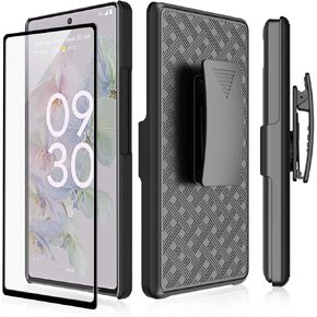 Ailiber Case for Google Pixel 6a, Pixel 6a Case Holster with Screen Protector, Swivel Belt Clip, Kickstand Holder Cover, Slim Shockproof Shell Slide Pouch Phone Cover for Google Pixel 6 a-Black