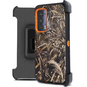 Designed for Motorola Edge 2021 / Moto Edge 5G UW Case: Built-in Screen Protector Kickstand Full-Body Military Grade Protective Shockproof Phone Cover with Belt Clip Holster (Camo)
