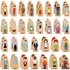 60 Pcs Small Wooden Blocks Multicultural 2 Sets Wooden Character Set Cute People Toys Double Sided Wooden People Figures for Classroom Diversity Creative Educational Learning