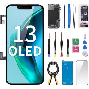 [OLED for iPhone 13 Screen Replacement with Proximity Sensor Assembly Ear Speaker Flex Cable OLED 6.1" Touch Display Digitizer Front Glass Repair Fix Tool Kit A2482 A2631 A2634 A2635 A2633