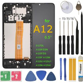 LCD Screen Replacement for Samsung Galaxy A12 s127dl a125a a125w 6.5" Assembly LCD Display Touch Screen Digitizer with Tools Adhesive