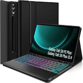 Touchpad Keyboard Case for Samsung Galaxy Tab S9 Plus/ S9 FE Plus 12.4 Inch 2023, 3-Zone Backlight Detachable Wireless Keyboard & Premium PU Case with S Pen Holder for 12.4" Tab S9+/S9 FE+