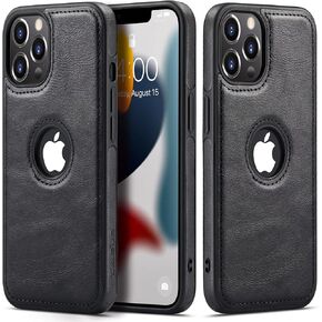 Casus Logo View Compatible with iPhone 13 Pro Max Case Slim Premium Vegan Leather Classic Luxury Elegant Thin Cover (2021) 6.7" (Black)