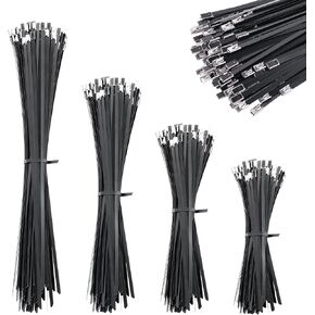 400Pcs Metal Zip Ties, Multi-Size 304 Stainless Steel Heavy Duty Cable Ties, Self Locking Zip Ties for Exhaust Wrap, Farms, Cars, Pipes, Fence, Wires