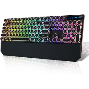 Camiysn Typewriter Style Mechanical Black Keyboard Retro Punk RGB Backlight Triple Mode 2.4GHz/BT/USB-C Wired Gaming Keyboard，104 Keys Full Size Keyboard Round Keycaps for Windows/Mac/PC（Blue Switch）