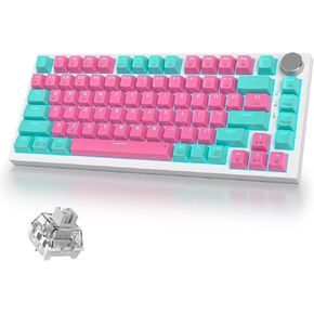 400PRO 75% Wireless Mechanical Keyboard with Knob, Gasket Hot Swappable RGB Gaming Keyboard, Bluetooth/2.4GHz/USB-C Custom Keyboard with Pre-lubed Cream Grey Pro Switch (82 Pink White)