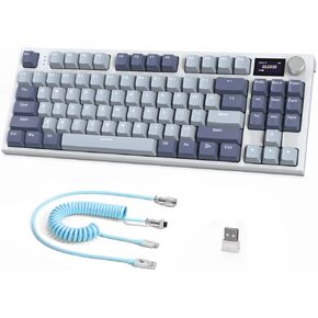 RK86 Mechanical Keyboard, 2.4G Wireless/BT5.0/USB-C Wired Gaming Keyboard 75% Layout TKL 87 Key with 1.2'' TFT HD Color Display & CNC Knob, 27 RGB Backlit TTC Hot-Swap Linear Switch PBT Keycap