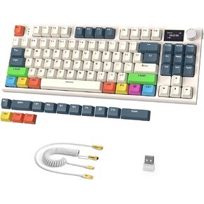 RK86 Mechanical Keyboard, 2.4G Wireless/BT5.0/USB-C Wired Gaming Keyboard 75% Layout TKL 87 Key with 1.2'' TFT HD Color Display & CNC Knob, 27 RGB Backlit TTC Hot-Swap Linear Switch PBT Keycap