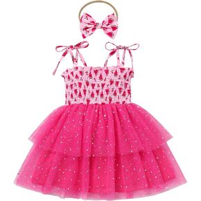 IMEKIS Toddler Girl Boho Birthday Dress Headband Strawberry Melon Party Shiny Tulle Cake Smash Photo Shoot Outfit