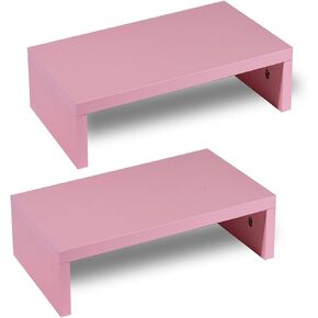 Dual Pink Monitor Stand, Cute Monitor Stand, Computer Monitor Stand Riser for 2 Monitors/Laptop/PC Pink Computer Stand Wood for Desktop (1-Tier Pink)