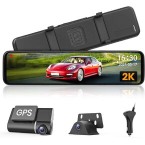 AUTO-VOX Mirror Backup Camera 11.88" 2K Full Touch Screen Front and Rear View Dual Backup Camera with Night Vision,Parking Assistance & GPS X7