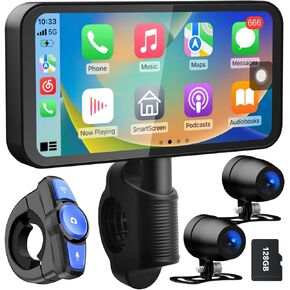 LBW Portable Motorcycle DVR, Motorcycle Dash Cam, 6.25" Wireless Motorcycle CarPlay & Motorcycle Android Auto Touch Screen, Dual HD 1080P Cameras, Carplay GPS for Motorbike, Waterproof, 128GB TF Card