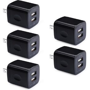 USB Wall Plug,GiGreen 2.1A Dual Port USB Power Block Quick Charger Plug Cubes 5 Pack Compatible iPhone 15 Pro Max/14/13/12/11/SE/8/X,Samsung Galaxy S24 Ultra S23FE A15 5G A54 A14 A55 A13 A23 S21 S9 S8
