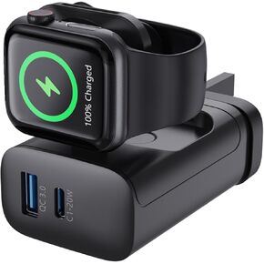 23W for Apple Watch Charging Block with Built-in Apple Watch Charger, JOYVEVA Foldable PD Fast Charger Adapter for iPhone, Dual Ports Wall Charger Compatible with iPhone iPad iPod Smartphone Devices
