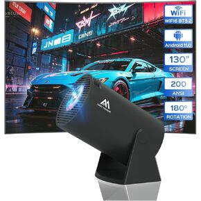 Mini Projector with WiFi and Bluetooth, 180°Rotatable Portable Projector, 1080P Support, 130" Smart Projector with Android TV 11.0, Short Throw, Auto Keyston for Outdoor/Home Theater, Iron Grey
