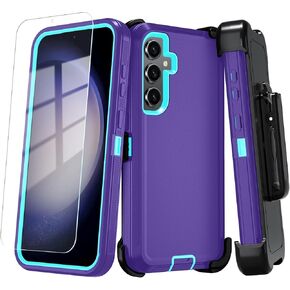 Qinmay Phone Case for Samsung Galaxy A35 5G Case with HD Screen Protector, Samsung A35 5G Case Durable Shockproof 3-Layer Cover for Galaxy A35 5G (WineRedPink)