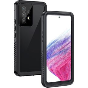 Lanhiem Samsung Galaxy A53 5G Case, IP68 Waterproof Dustproof Case with Built-in Screen Protector, Rugged Full Body Shockproof Phone Cover for Samsung A53 5G, Black/Clear