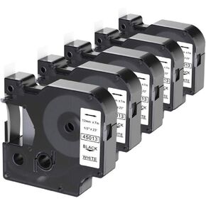 5-Pack Replacement for Dymo D1 Label Tape 1/2 inch Black on White 45013 S0720530 Compatible with Dymo LabelManager PnP 160 210D 260P 280 360D 420P 450D Label Maker, 12mmx7m, 23Ft