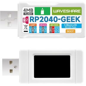 لوحة تطوير Waveshare RP2040 GEEK تعتمد على وحدة التحكم الدقيقة RP2040 مع شاشة LCD ملونة 1.14 بوصة 65 ألف وحقيبة بلاستيكية بيضاء، أداة تنزيل تصحيح أخطاء USB، مناسبة لتصحيح أخطاء أجهزة Raspberry Pi Pico
