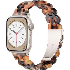 Vamyzji Compatible with Apple Watch Band 41mm 40mm 38mm or 49mm 45mm 44mm 42mm, Light Fashion Resin Tortoise iwatch Band for Apple Watch Series 9 Series 8 7 6 iWatch SE,Ultra,Ultra 2,Series 5 4 3 2 1