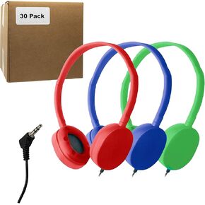 *(6 Pack)* Bulk Headphones for School Library Classroom Airplane Hospital Museum Hotel Tours Gym Students Adjustable Disposable Reusable Comfortable Compact and Easy to Store Headsets (6 Pack)