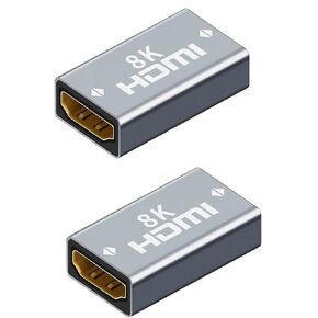 HDMI Coupler Female to Female 8K HDMI Adapter Extension Cable Connector 3D HDR Aluminum Alloy for HDTV PC Monitor Projector Laptop 2Pack