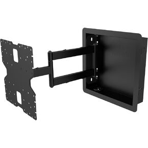 Kanto R600 Recessed in-Wall Articulating TV Mount for 65" - 90" TVs | Fits Large TV Breakout Boxes & Other Gear | Accessory Plate with Space for Full Size AV Gear | Install Between 16" Studs