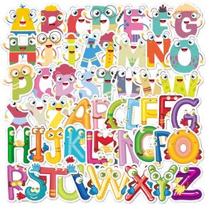 Cute Letters Stickers for Kids Cartoon Animals, 52Pcs Waterproof Vinyl Stickers for Water Bottles, Notebooks,Laptops, Water Bottle Letter Stickers for Teen Girls Water Bottles, Notebooks, Luggage