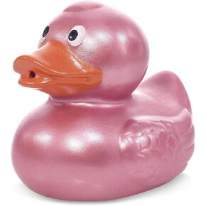 DolliBu Metallic Blue Duck Bath Buddy Squirter - Floating Blue Duck Rubber Bath Toy, Fun Water Squirting Bath Time Play for Toddlers, Animal Toy for Bathtub, Beach, and Pool for Girls and Boys