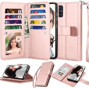 NJJEX Galaxy A51 5G Case, for Samsung Galaxy A51 5G Wallet Case, [9 Card Slots] PU Leather ID Credit Holder Folio Flip [Detachable] Kickstand Magnetic Phone Cover & Lanyard for Samsung A51 5G [Black] in Saudi Arabia