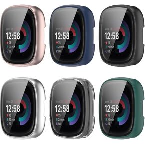 FitTurn 6Pack Screen Protector Case Compatible with Fitbit Versa 4/Sense 2 with HD Tempered Glass Case Cover Full Coverage Shell Protective for Versa 4/Sense 2 Smartwatch in Saudi Arabia