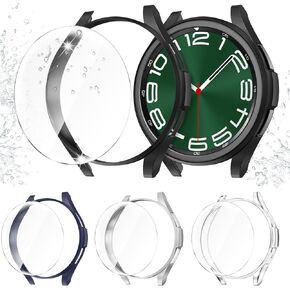 Fintie [4+4 Pack] Screen Protector Case Compatible with Samsung Galaxy Watch 6 Classic 43mm 2023, Anti-Fog Tempered Glass Protective Film & Hard PC Bumper Cover, Black/Clear/Silver/Navy
