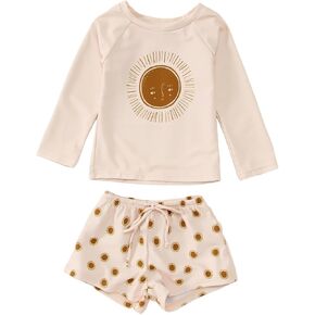 Toddler Baby Boy Girl Swimsuit Long Sleeve Rashguard Swimwear Trunks 2 Piece Bathing Suit