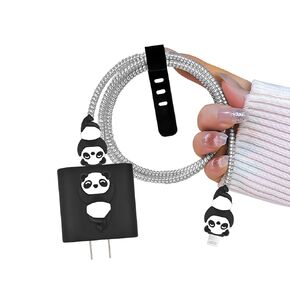 Cartoon DIY Cable Protector for iPhone Charger, 3D Kawaii Cat Design, Data Line Cable Cover USB Wire Cord Saver Charger Protector Compatible for iPhone 11 12 13 14 Pro Max Plus-Black