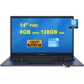 ASUS VivoBook 14 Business Laptop | 14" FHD Anti-glare | Intel Hexa-core i3-1215U (>i7-1165G7) | 8GB DDR4 128GB SSD | USB-C Privacy Webcam SonicMaster Win11Pro Blue + HDMI Cable