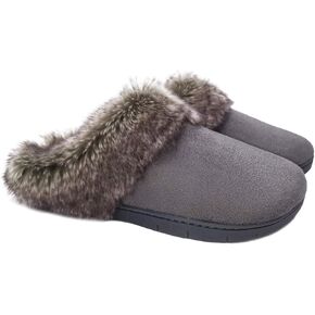 ofoot Womens Winter Warm Moccasins Suede Faux Fur Mule Slippers Furry House Shoes Memory Foam Hard Soled for Indoor Outdoor