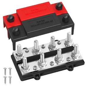250A Dual Row Bus Bar 12V Power Distribution Block 8 x 3/8" Terminal Stud, 6 x #8 Screw Terminals Positive & Ground Battery Bus Bar