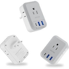 محول قابس السفر الأوروبي من BESTEK، محول قابس الطاقة الدولي مع 4 منافذ و3 شاحن USB (1 PD 20 وات)، محول قابس من النوع C أساسيات السفر للولايات المتحدة إلى معظم أوروبا/إيطاليا/فرنسا (أبيض-1) in Kuwait