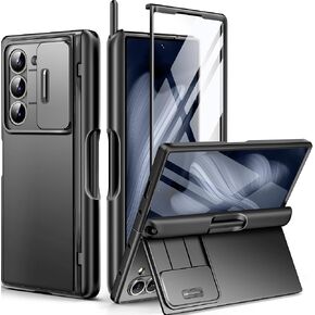BERFY for Z Fold 5 Case with Privacy Screen Protector, [Anti Spy] Built-in S Pen Holder & Hidden Kickstand & Slide Camera Cover, Full Body Shockproof Slim Phone Case for Samsung Galaxy Z Fold 5, Black