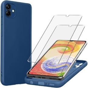 for Samsung Galaxy A04E Case with 2 Pack Tempered Glass Screen Protector Microfiber Shockproof Soft Liquid Silicone Protective Phone Cover Case for Samsung Galaxy A04E, Black