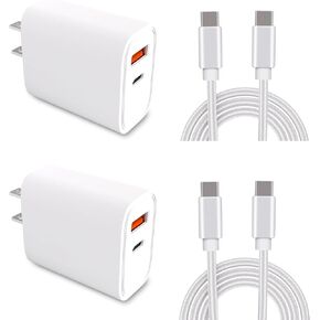 I Dual Port Fast Wall Charger - 2 Pack 20W QC+PD 3.0 Power Adapter with 6FT Nylon USB-C to USB-C Cable for iPhone 15/15 Pro/15 Pro Max/iPad Pro/AirPods/Samsung Galaxy S24 Ultra/S23/S22/S21/S20