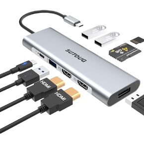 9 in 1 USB C Hub Triple Display Laptop Docking Station for MacBook Pro Air & Windows(2 HDMI, DP, 100W PD, SD/TF Card Reader, 3 USB 3.0 Ports), MAC OS only Support Mirror Mode