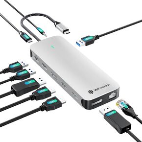 Yottamaster DisplayLink Docking Station Dual Monitor 4K 60Hz for M1 M2 MacBook & PC/Laptop Displaylink Dock with 2 HDMI & 2 DisplayPort 4K 60Hz, PD 100W, 3 USB3.2 10Gbps, Ethernet, Audio [HE10-S]