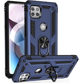 تأثير السقوط من الدرجة العسكرية لهاتف Moto One 5G Ace Case Motorola One 5G Ace G 5G جراب 360 حلقة معدنية دوارة مسند حامل درع شديد التحمل مقاوم للصدمات لحافظة هاتف 5G Ace (أزرق)