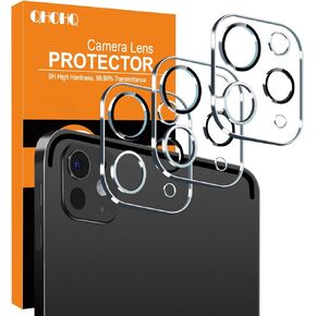 QHOHQ 3 Pack Camera Lens Protector for iPad Pro 13 / Pro 11 (2024), Tempered Glass Camera Cover, Full Coverage Protection, Ultra HD, Shatterproof, Anti-Scratch, Fingerprint Proof, Strong Adhesion