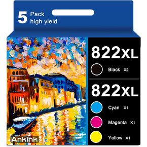 822XL مُعاد تصنيعها لخراطيش حبر Epson 822XL لطابعات Epson 822 XL T822 لطابعة Epson Workforce Pro WF-3820 WF-3823 WF-4820 WF-4830 WF-4833 WF-4834 (5 عبوات 2 أسود 1 سماوي 1 أرجواني 1 أصفر) in Kuwait