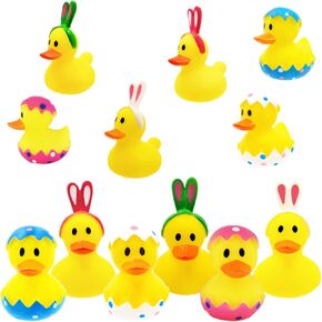 The Dreidel Company Happy Easter Rubber Duck Toy Bunny Rabbit Duckies for Kids Easter Eggs, Bath Birthday Gifts Baby Showers Summer Beach and Pool Activity, 2" (6 Pack)