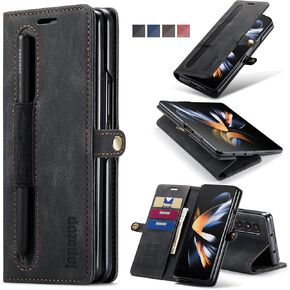 Samsung Galaxy Z Fold 3 Case with S Pen Holder,Galaxy Z Fold 3 Wallet Case with Card Holder RFID Blocking Kickstand Magnetic,Leather Flip Case Wallet for Samsung Galaxy Z Fold 3 5G(2021) (Black)